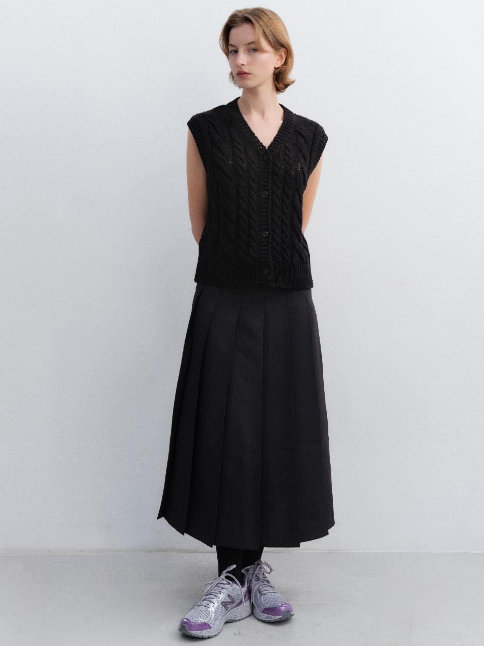 summer pleated long skirt_black